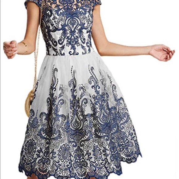 Navy Lace layered scalloped accents midi - Picture 5 of 8